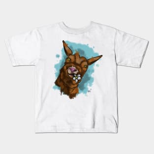 Funny goat with flower Kids T-Shirt